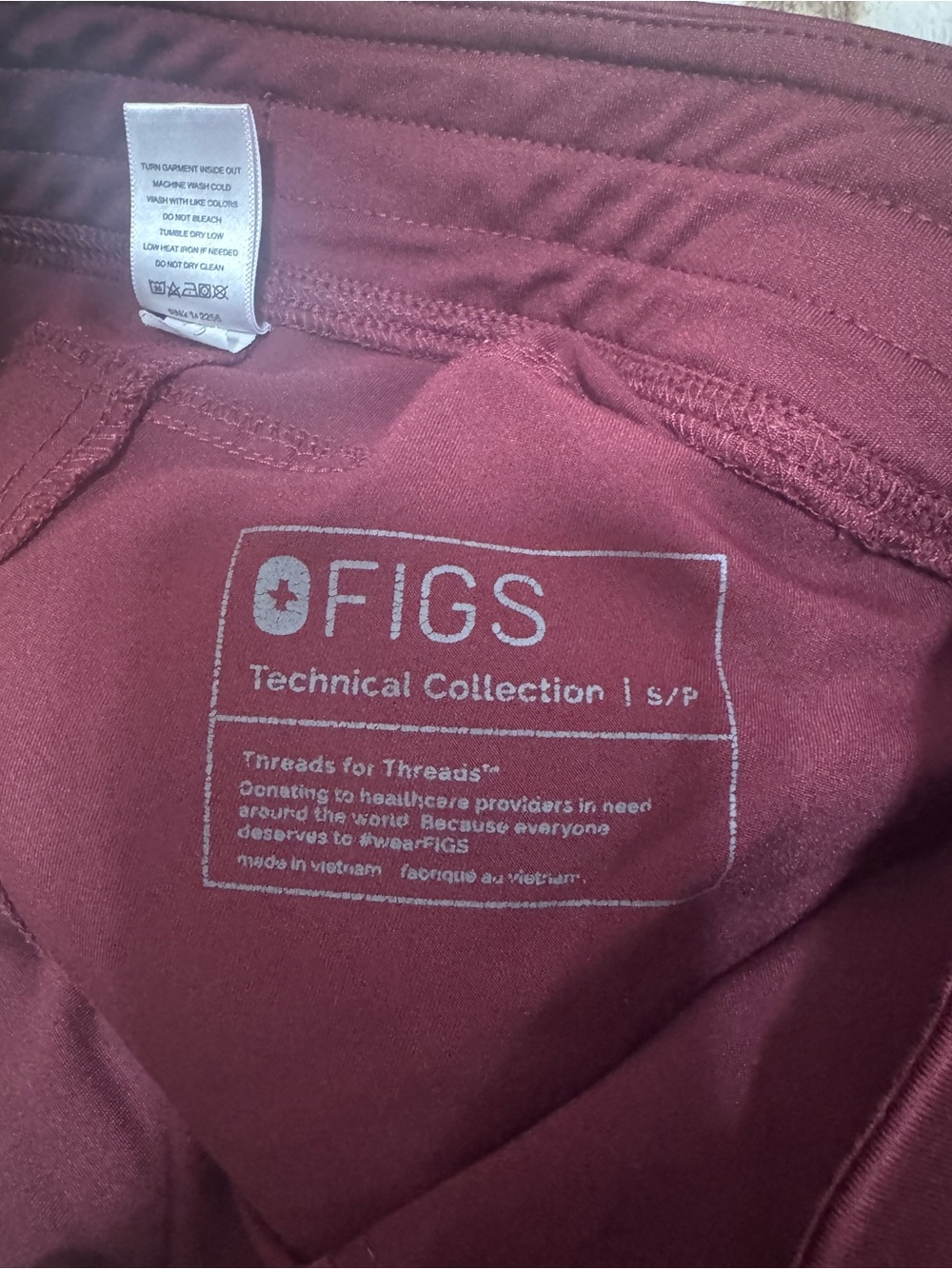 Figs Wide Leg Scrub Pants in Burgundy with Gray Drawstrings - Picture 2 of 6